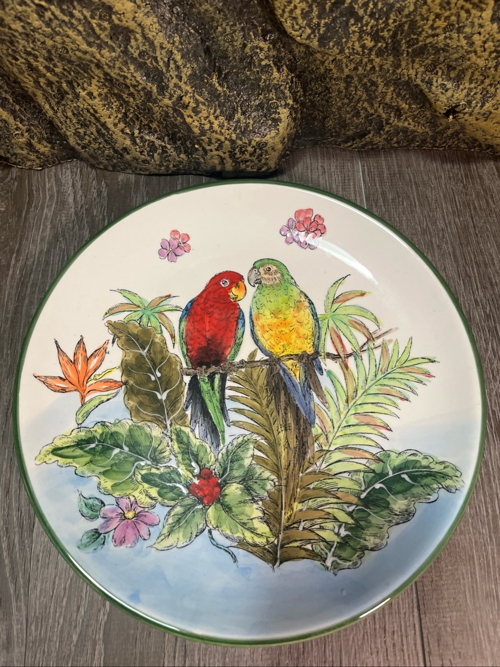 Tropical Parrot Decorative Plate with 2 parrots Birds